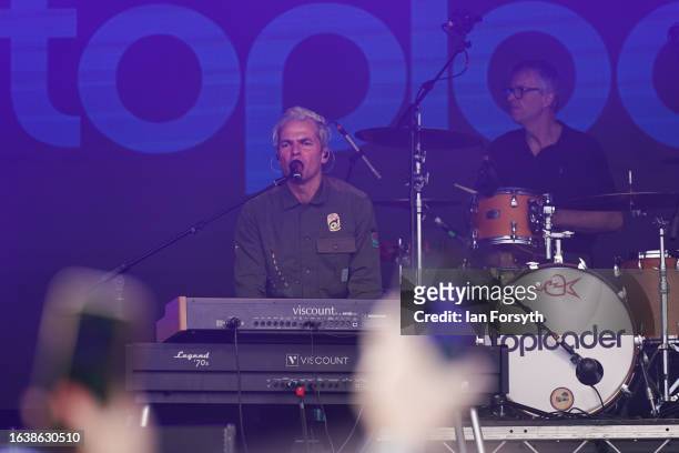 Joseph Washbourn of Toploader performs during the Yorkshire Balloon Fiesta on August 25, 2023 at Castle Howard in York, England. The festival, which...