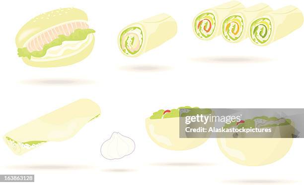 salty stuffed pastrys - wrap sandwich stock illustrations
