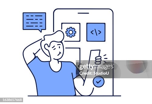 Mobile app development hand drawn illustration Mobile app development hand drawn illustration
