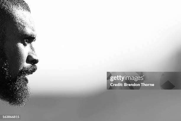 Wes Naiqama of the Panthers looks on during the round two NRL match between the Wests Tigers and the Penrith Panthers at Campbelltown Sports Stadium...