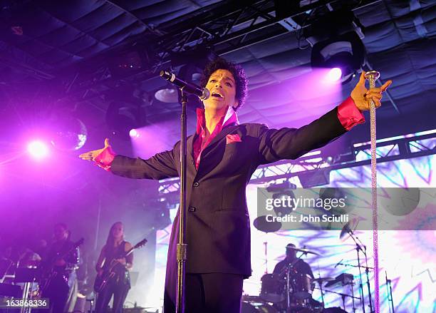 Prince performs as Samsung Galaxy presents Prince and A Tribe Called Quest at SXSW on March 16, 2013 in Austin, Texas.