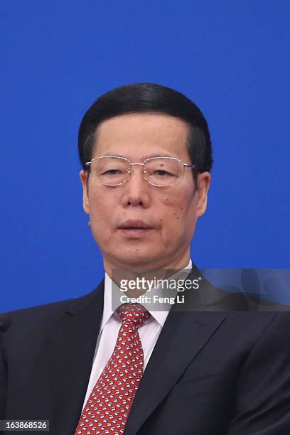 China's newly elected Vice Premier Zhang Gaoli attends the news conference after the closing session of the National People's Congress at the Great...