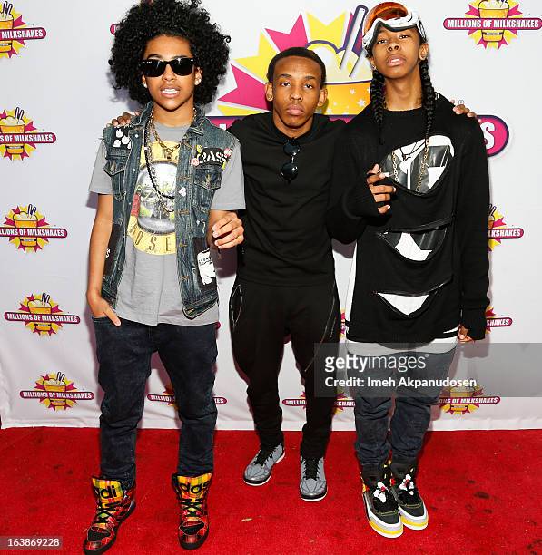 Recording artists Princeton, Prodigy, and Ray Ray of the music group Mindless Behavior attend the launch of their milkshake at Millions Of Milkshakes...