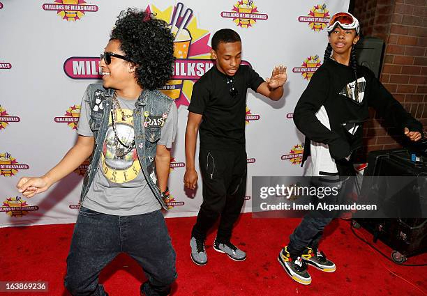 Recording artists Princeton, Prodigy, and Ray Ray of the music group Mindless Behavior attend the launch of their milkshake at Millions Of Milkshakes...