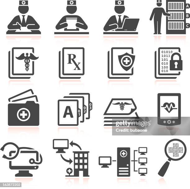 medical records black & white royalty free vector icon set - medical chart stock illustrations