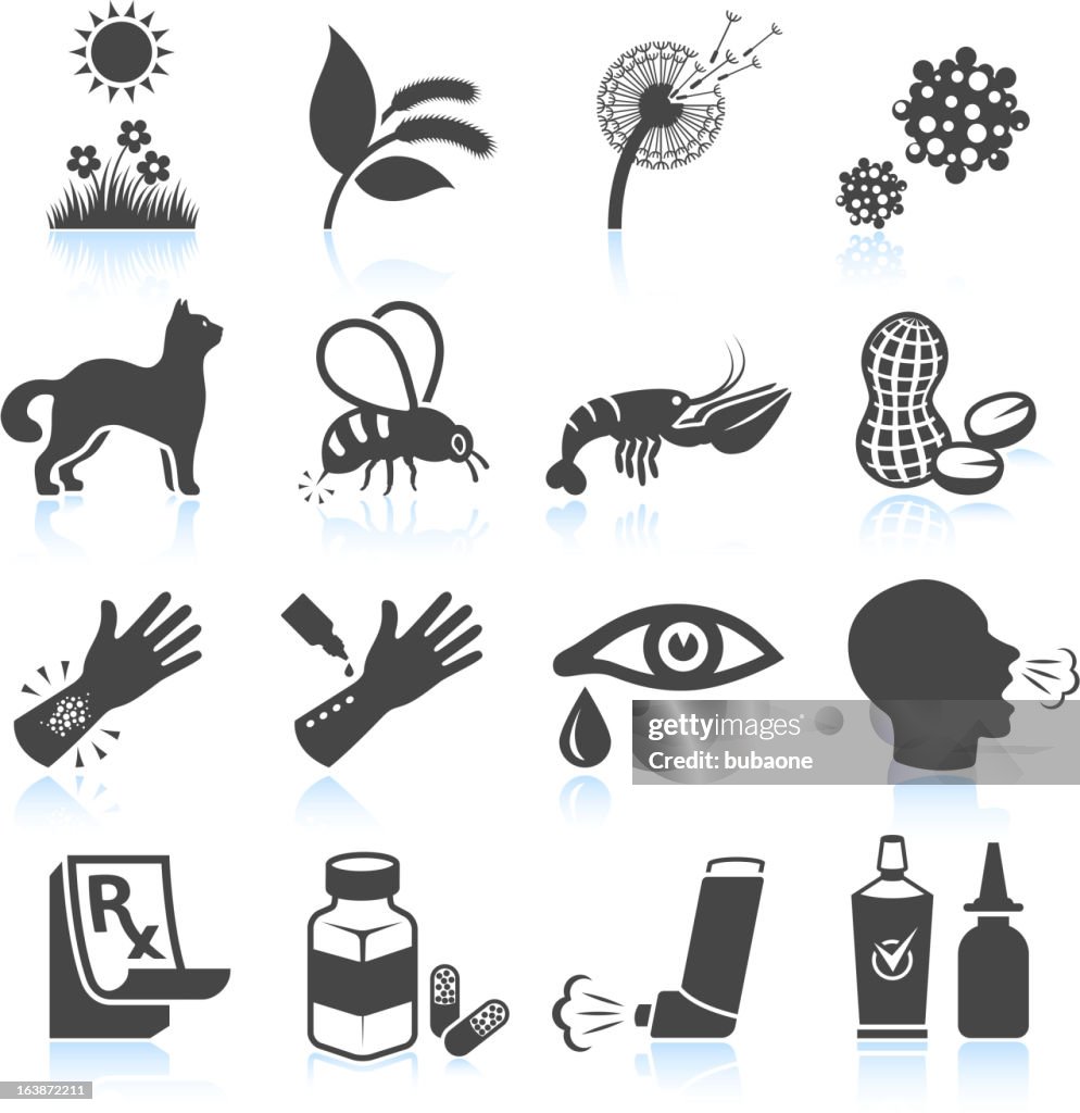 Pollen Nature and Food Allergies black & white icon set