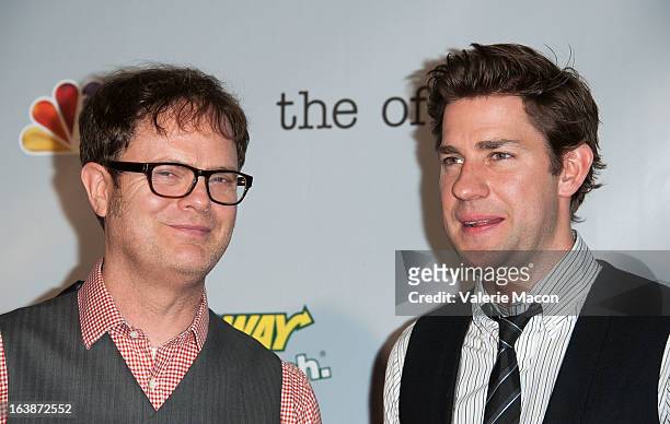 Rainn Wilson and John Krasinski arrives at 'The Office' series finale wrap party at Unici Casa Gallery on March 16, 2013 in Culver City, California.