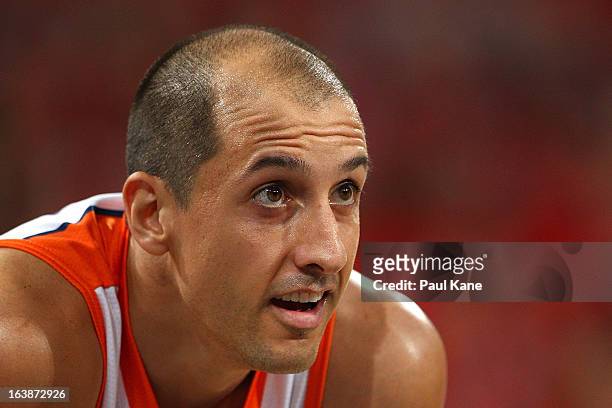 Dusty Rychart of the Taipans looks on during the round 23 NBL match between the Perth Wildcats and the Cairns Taipans at Perth Arena on March 17,...