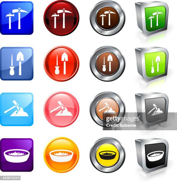 gold mining tools royalty free vector button set - picking oranges stock illustrations