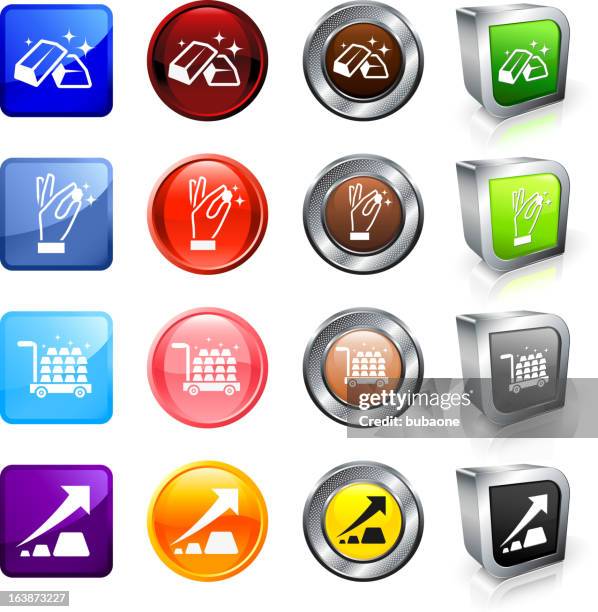 gold mining industry royalty free vector button set - gold mining stock illustrations