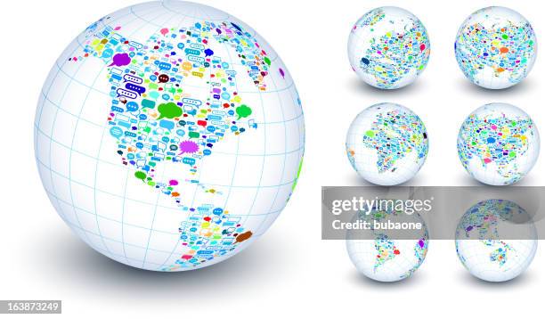 globe collection with dialogue box on white background - australia map connected stock illustrations
