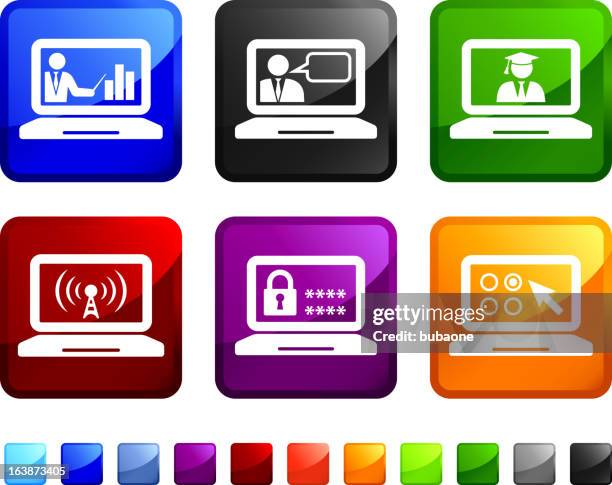 online education royalty free vector icon set stickers - professor computer stock illustrations