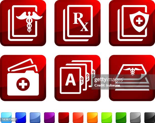 medical documents and records royalty free vector icon set stickers - record management stock illustrations