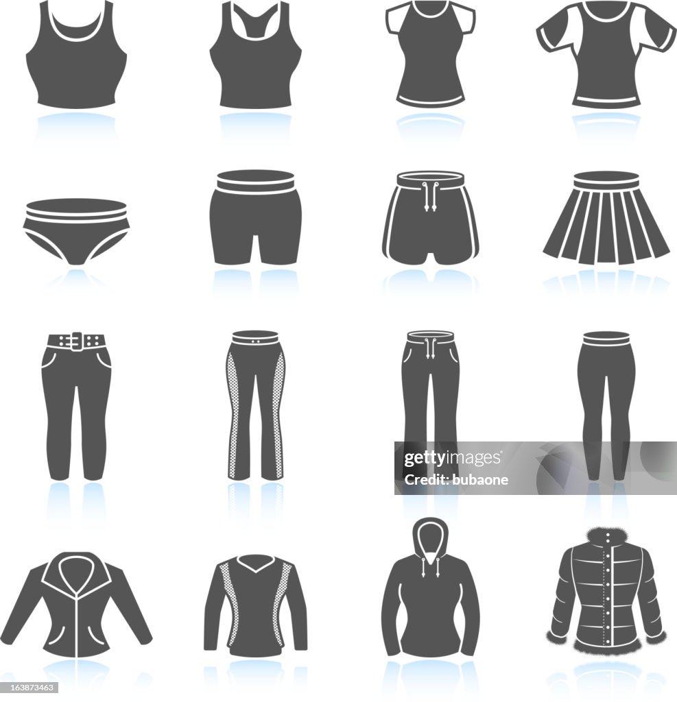 Womens Sport Clothing And Outfits Black White Icon Set High-Res