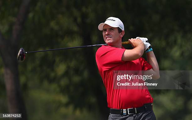 Thomas Aiken of South Africa in action during day four of the Avantha Masters at Jaypee Greens Golf Club on March 17, 2013 in Delhi, India.