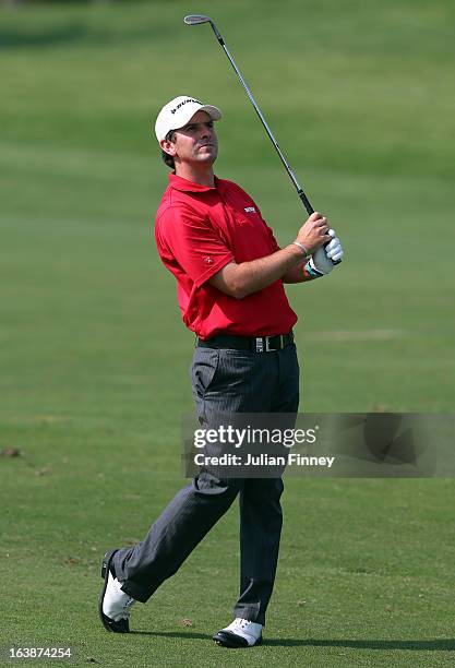 Thomas Aiken of South Africa in action during day four of the Avantha Masters at Jaypee Greens Golf Club on March 17, 2013 in Delhi, India.