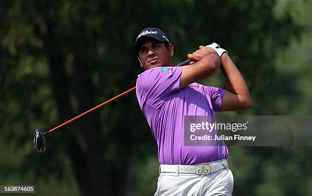 Gaganjeet Bhullar of India in action during day four of the Avantha Masters at Jaypee Greens Golf Club on March 17, 2013 in Delhi, India.