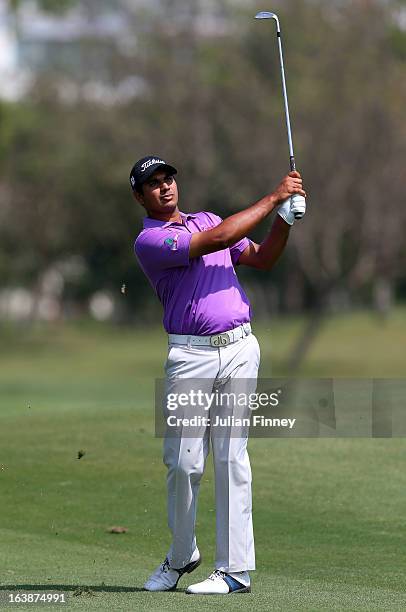 Gaganjeet Bhullar of India in action during day four of the Avantha Masters at Jaypee Greens Golf Club on March 17, 2013 in Delhi, India.