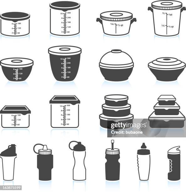 stockillustraties, clipart, cartoons en iconen met food and liquid containers black & white vector icon set - afvalcontainer