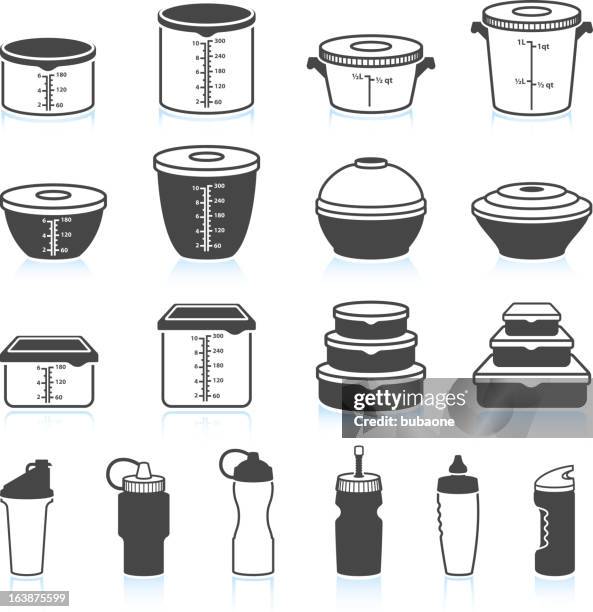 food and liquid containers black & white vector icon set - flask stock illustrations