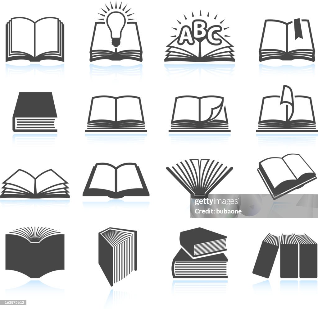 Vector illustration of black textbook icons