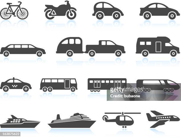 illustrazioni stock, clip art, cartoni animati e icone di tendenza di terra, aria, acqua e veicoli set di icone di trasporto - vagone