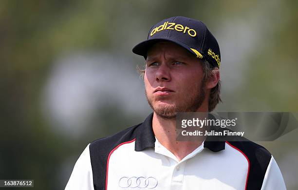 Joonas Granberg of Finland looks on during day four of the Avantha Masters at Jaypee Greens Golf Club on March 17, 2013 in Delhi, India.