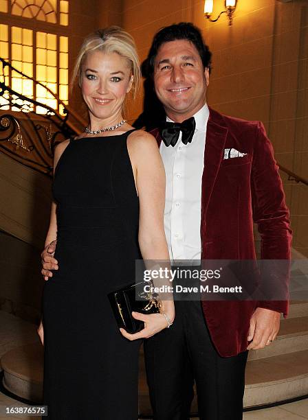 Tamara Beckwith and Giorgio Veroni attend a drinks reception celebrating Patrick Cox's 50th Birthday party at Cafe Royal on March 15, 2013 in London,...