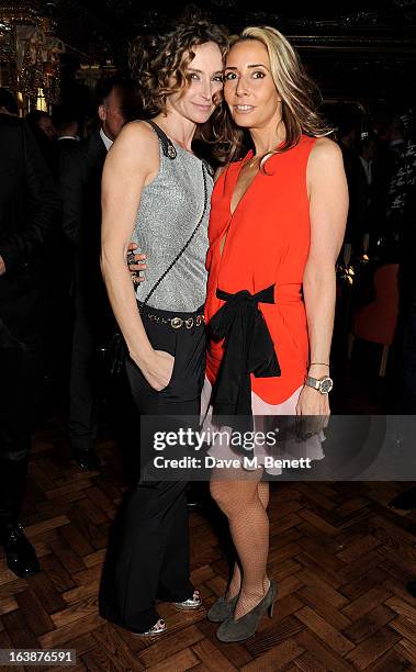 Jo Manoukian and Tara Bernerd attend a drinks reception celebrating Patrick Cox's 50th Birthday party at Cafe Royal on March 15, 2013 in London,...