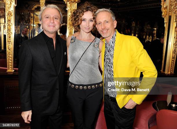 Raffy Manoukian, Jo Manoukian and Patrick Cox attend a drinks reception celebrating Patrick Cox's 50th Birthday party at Cafe Royal on March 15, 2013...