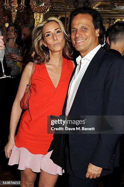 Tara Bernerd and Arun Nayar attend a drinks reception celebrating Patrick Cox's 50th Birthday party at Cafe Royal on March 15, 2013 in London,...