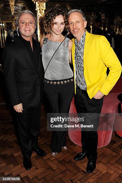 Raffy Manoukian, Jo Manoukian and Patrick Cox attend a drinks reception celebrating Patrick Cox's 50th Birthday party at Cafe Royal on March 15, 2013...