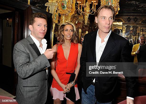 Nick Candy, Tara Bernerd and Damian Aspinall attend a drinks reception celebrating Patrick Cox's 50th Birthday party at Cafe Royal on March 15, 2013...