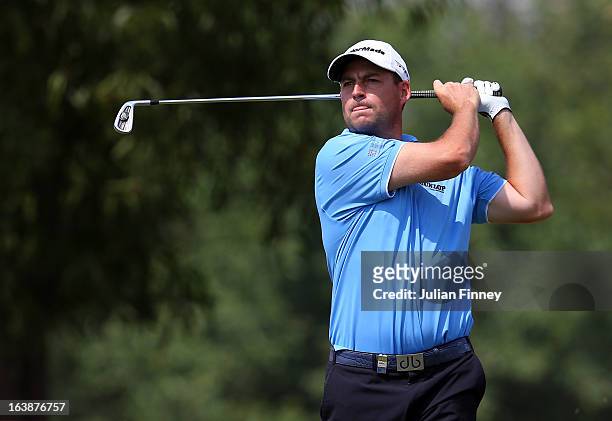 David Howell of England in action during day four of the Avantha Masters at Jaypee Greens Golf Club on March 17, 2013 in Delhi, India.