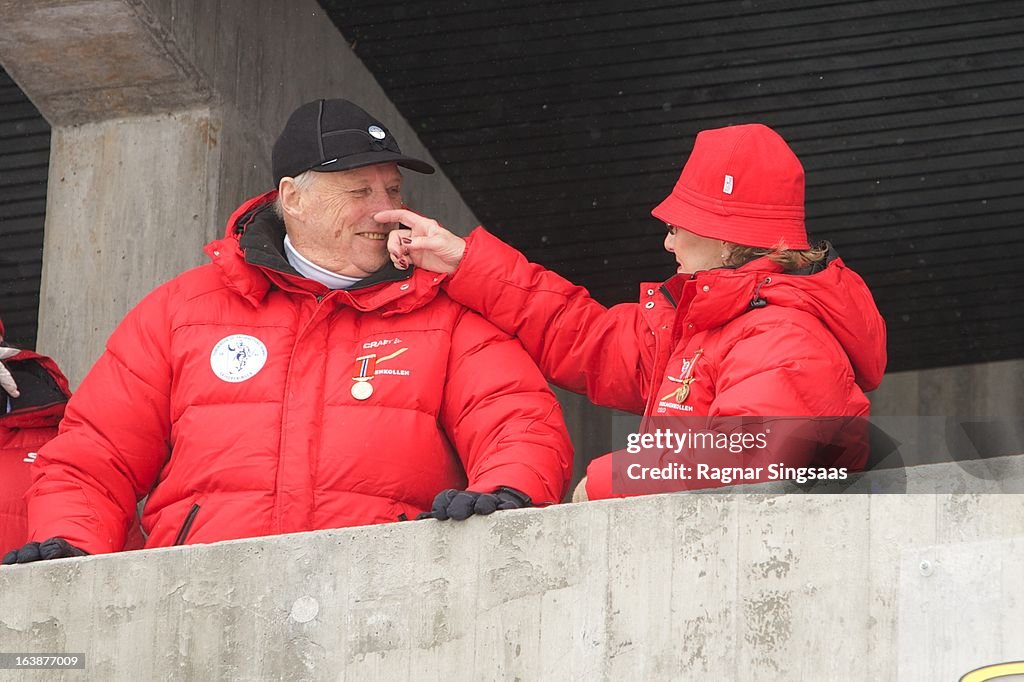 The King, Queen, The Crown Princess & Princess Astrid Of Norway Attend The FIS World Cup Nordic Holmenkollen 2013