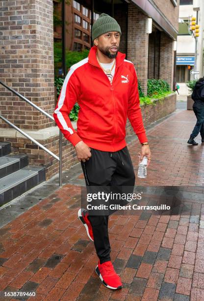 Actor/comedian Affion Crockett is seen leaving 'Good Day Philadelphia' at FOX 29 Studios on August 25, 2023 in Philadelphia, Pennsylvania.