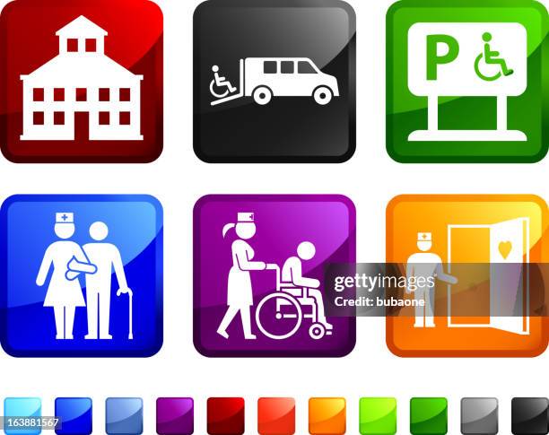 nursing home royalty free vector icon set stickers - disability services stock illustrations