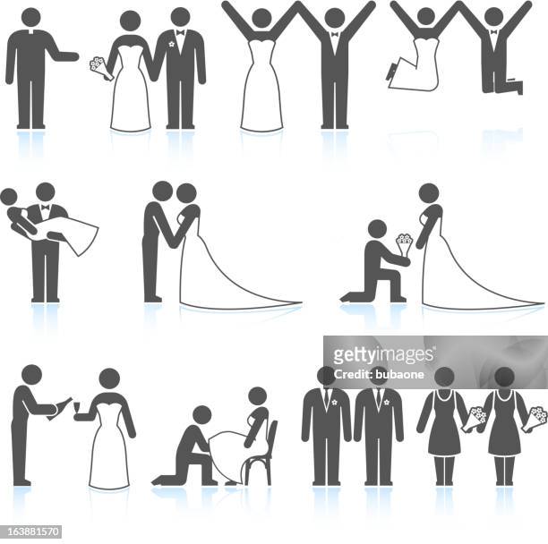 illustrazioni stock, clip art, cartoni animati e icone di tendenza di sposa e sposo matrimonio nero icone set & bianco - esposa