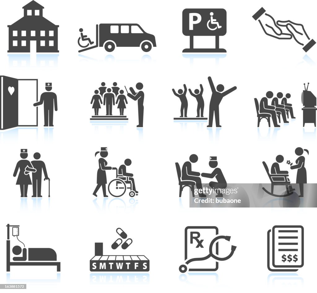 Nursing Home and daycare adult care senior living icon set