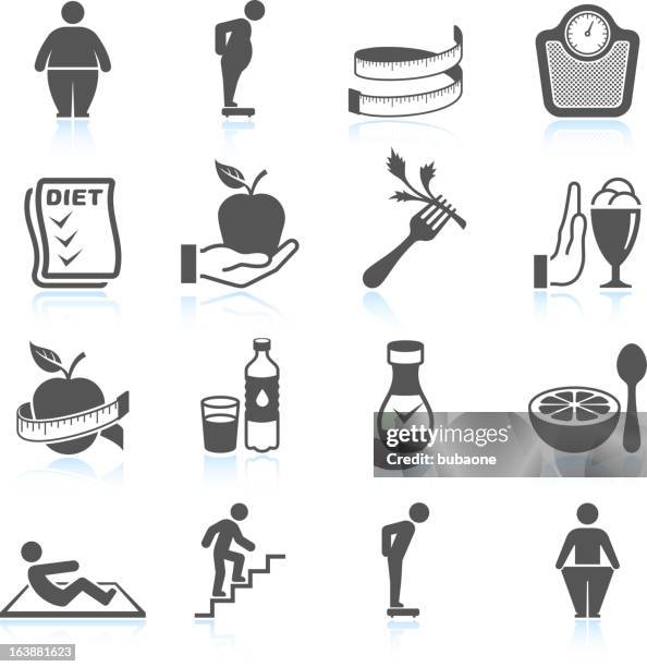 weight loss exercise diet and gym ector interface icon set - fat stock illustrations