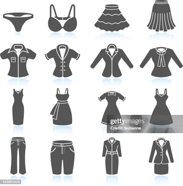 women's clothing and outfits black & white vector icon set - skinny jeans stock illustrations
