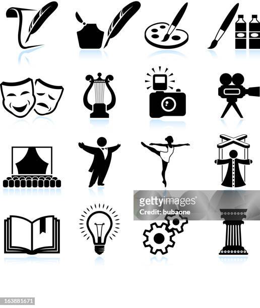 high art culture and creativity black & white icon set - comedy mask stock illustrations