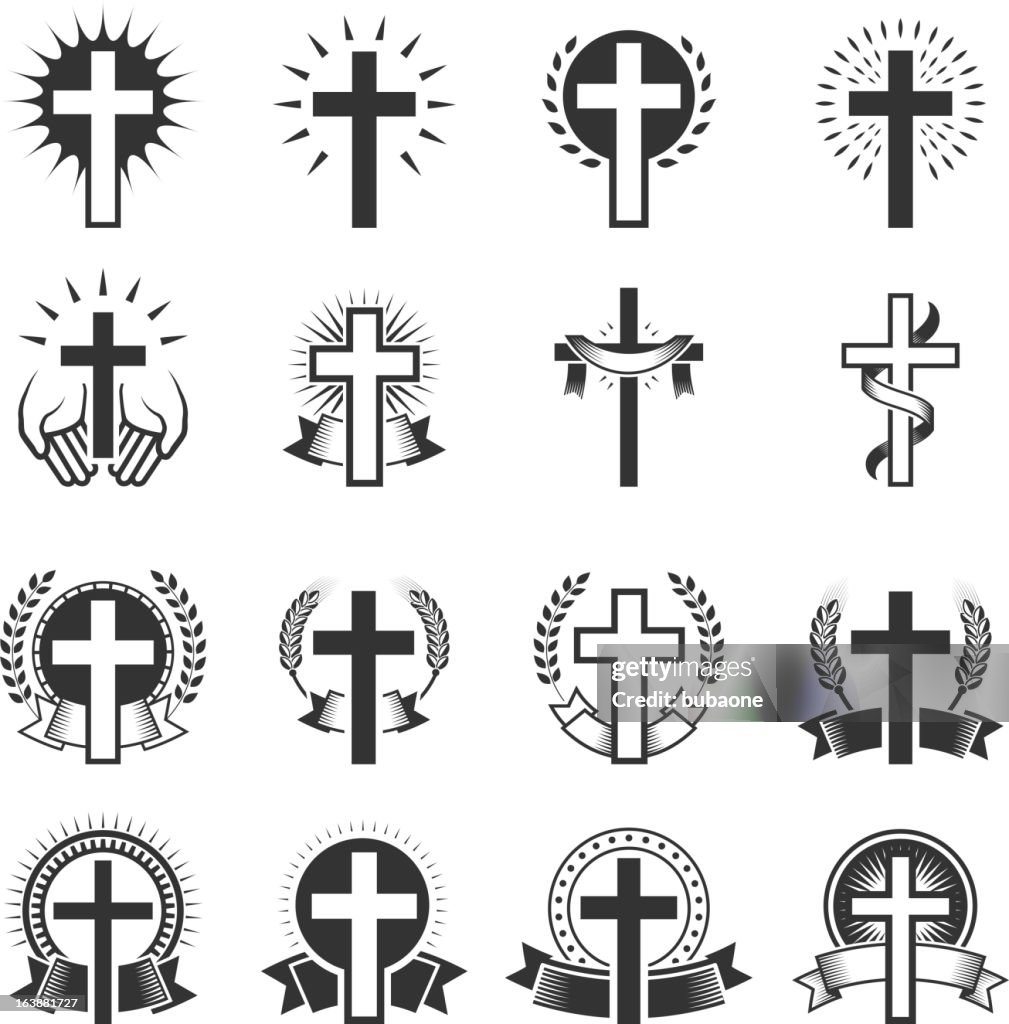 Christian Cross black and white royalty free vector icon set