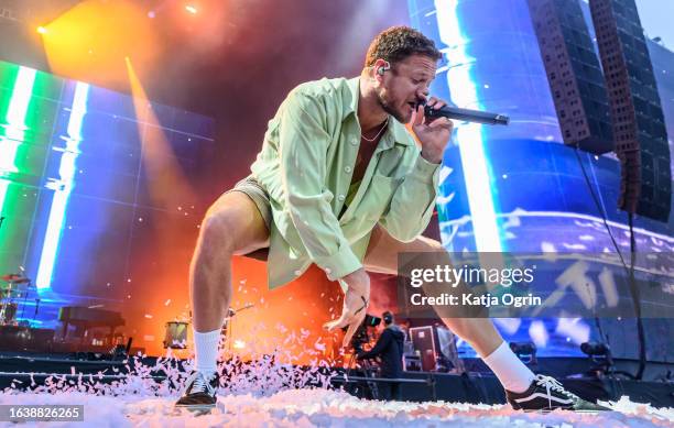Dan Reynolds of Imagine Dragons performs on day 1 of Leeds Festival 2023 at Bramham Park on August 25, 2023 in Leeds, England.