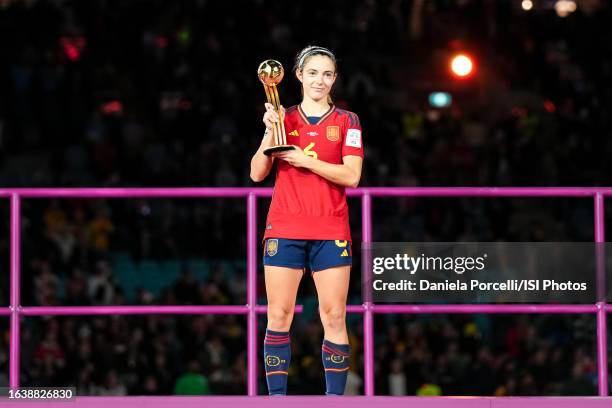 Aitana Bonmatí of Spain gets awarded adidas Golden Ball Award during the ceremony after the FIFA Women's World Cup Australia & New Zealand 2023 Final...