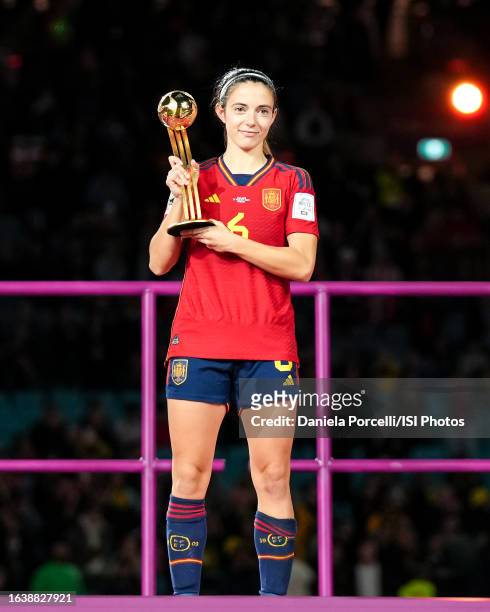 Aitana Bonmatí of Spain gets awarded adidas Golden Ball Award during the ceremony after the FIFA Women's World Cup Australia & New Zealand 2023 Final...