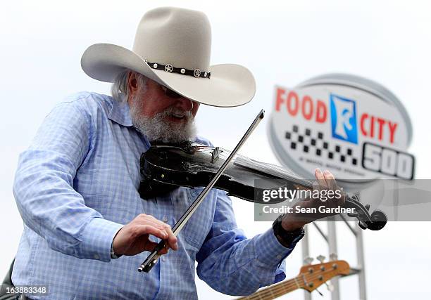 Singer/musician Charlie Daniels performs during the NASCAR Sprint Cup Food City 500 at Bristol Motor Speedway on March 17, 2013 in Bristol, Tennessee.