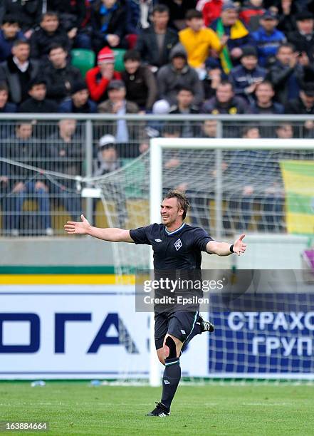 Sergei Kornilenko of FC Krylia Sovetov Samara celebrates after scoring a goal during the Russian Premier League match between FC Anzhi Makhachkala...