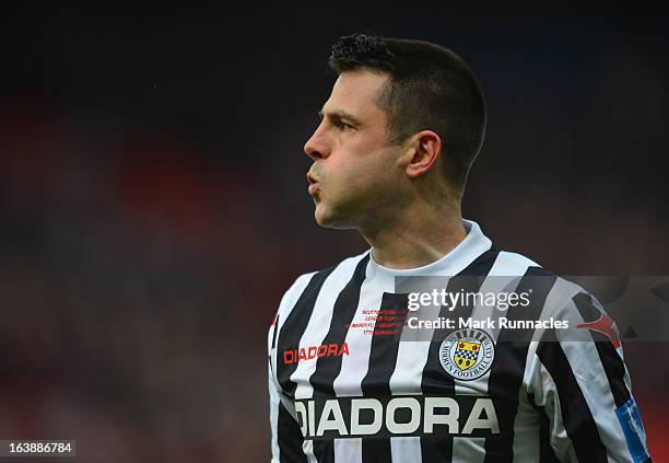 Steven Thompson of St Mirren shows his emotion after his side won the Scottish Communities League Cup Final between St Mirren and Hearts at Hampden...