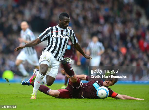 Esmael Goncalves of St Mirren and Andy Webster of Hearts during the Scottish Communities League Cup Final between St Mirren and Hearts at Hampden...